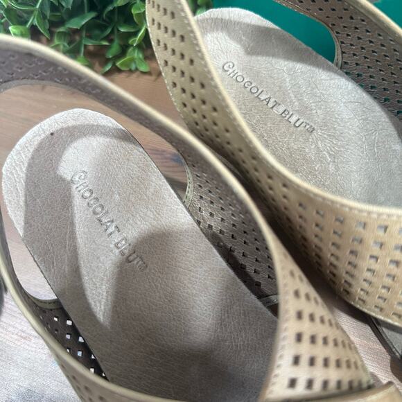 Chocolat Blu Women's Theo Leather Wedge Sandals Size 8 - Picture 6 of 7